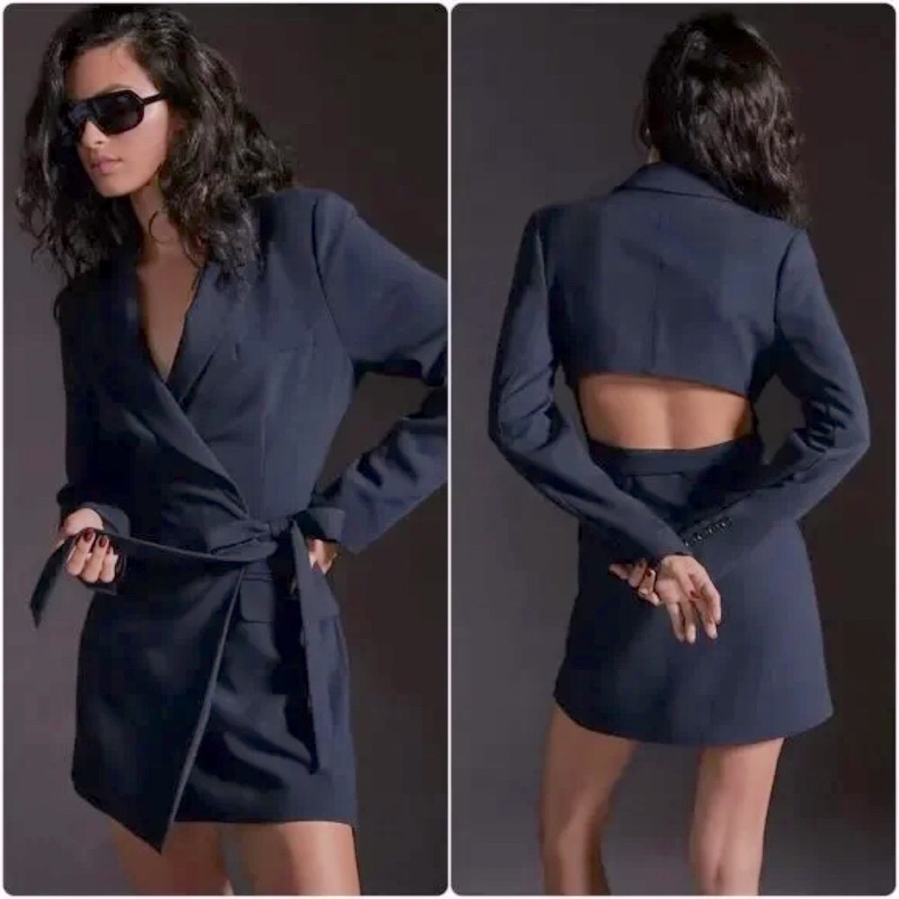 Anthropologie tie waist blazer mini dress 0P New